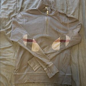 Burberry Gray Zip-Up Sweater with Plaid Accents